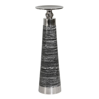 Aluminum Pillar Candle Holder, Black/Silver, 13"