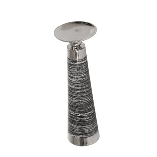 Aluminum Pillar Candle Holder, Black/Silver, 13"