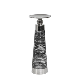Aluminum Pillar Candle Holder, Black/Silver, 11"