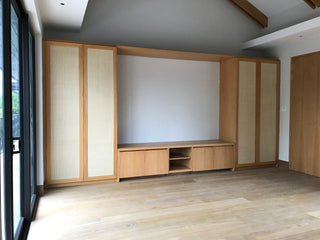 Oak wood Cabinetry with Raffia weaving