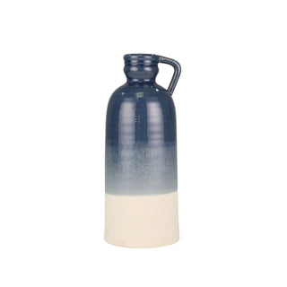 Ceramic Blue/Ivory Vase, Decorative Bottle, 20"