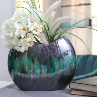 Ceramic Green/Multi-Colored Vase, 12"