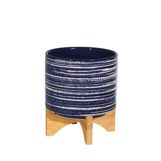 Ceramic Planter On Stand, Blue, 8"