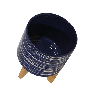 Ceramic Planter On Stand, Blue, 8"