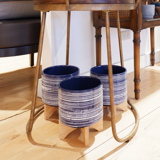 Ceramic Planter On Stand, Blue, 8"