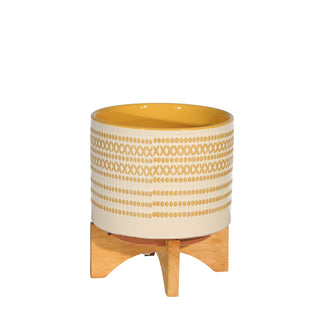 Ceramic Planter On Stand with Dots, Yellow, 8"
