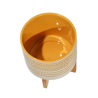 Ceramic Planter On Stand with Dots, Yellow, 8"