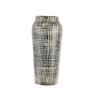 Ceramic Vase with Mesh Design, Black/Beige, 16"