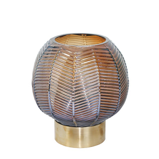 Chevron Glass Candle Holder, Brown/Gold, Glass 9"