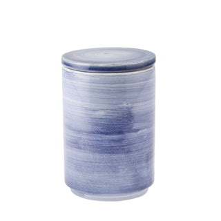 Covered Ceramic Jar, Blue, 8"