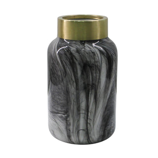 Covered Glass Jar, Black/Gold, 10"