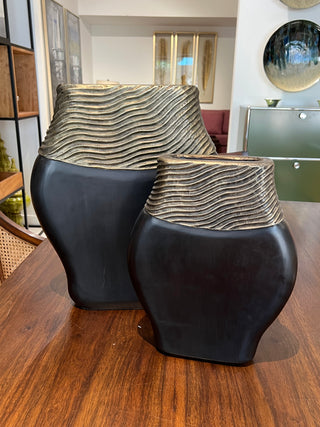 Black Pewter Wave Vase S/2