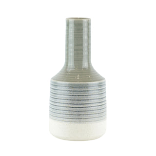 Faded Green-Gray-Ivory Ceramic Genie Vase, 14"