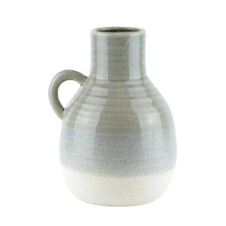 Faded Green-Gray-Ivory Ceramic Jug, 10"
