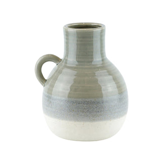 Faded Green-Gray-Ivory Ceramic Jug,  9"