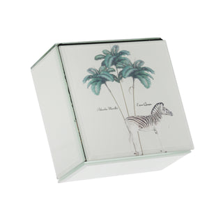 Glass / Wood 5" Zebra Storage Box, White