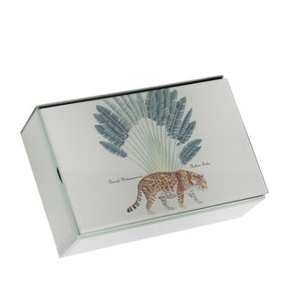Glass / Wood 9" Leopard Storage Box, White