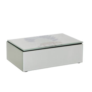 Glass / Wood 9" Leopard Storage Box, White