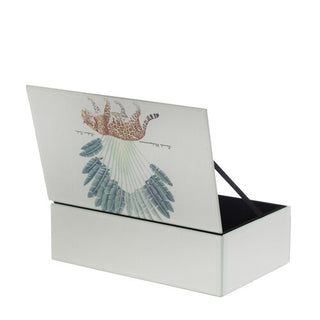 Glass / Wood 9" Leopard Storage Box, White