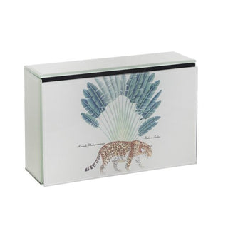 Glass / Wood 9" Leopard Storage Box, White