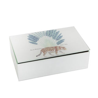 Glass / Wood 9" Leopard Storage Box, White