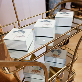 Glass / Wood 9" Leopard Storage Box, White