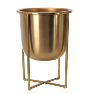 Gold Metal Planters On Stand 13"/10"H, S/2