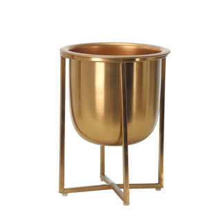 Gold Metal Planters On Stand 13"/10"H, S/2