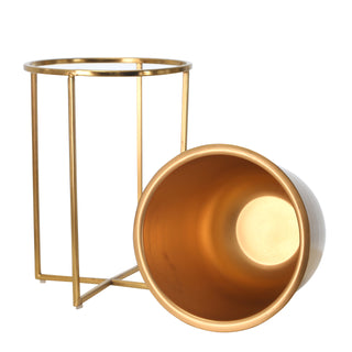 Gold Metal Planters On Stand 13"/10"H, S/2