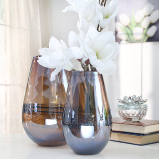 Handmade Oval Glass Vase, Brown, 9"