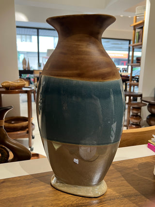 Tri-color Vase, White/Blue/Beige, 14.5"