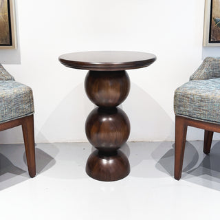 Tercio side table in African mahogany, angled full-height view
