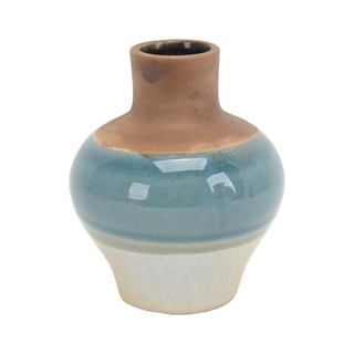 Tri-color Vase, White/Blue/Beige, 6"