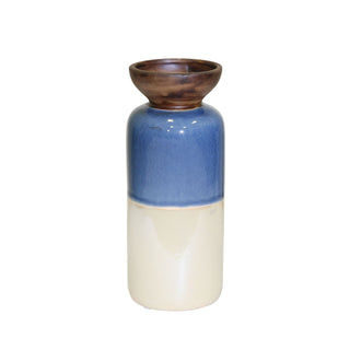 Tri-color Vase, White/Blue/White, 9.25"