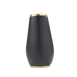 Black Snake Skin Vase, Gold Trim 14.5"