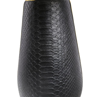 Black Snake Skin Vase, Gold Trim 14.5"