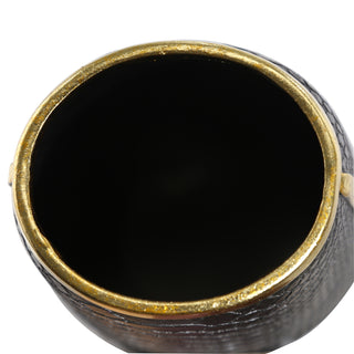 Black Snake Skin Vase, Gold Trim 14.5"