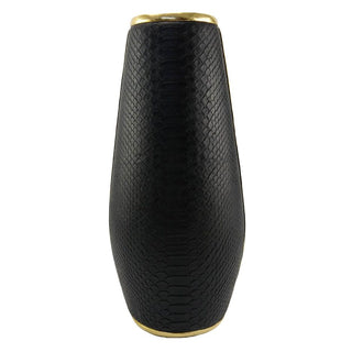 Black Snake Skin Vase, Gold Trim 18.5"