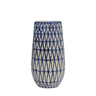 Fenced Blue &amp; White Jar 15.7"