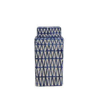 Fenced Blue &amp; White Jar 13.5"