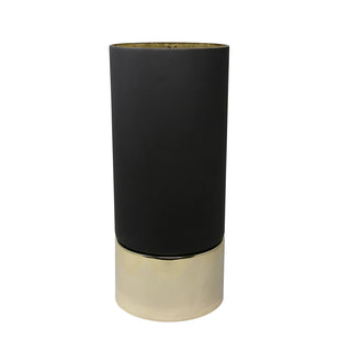 Glass Hurricane with Metal Base, Black/Gold 18.75"