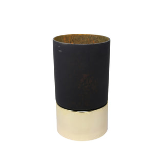 Glass Hurricane with Metal Base, Black/Gold 14"