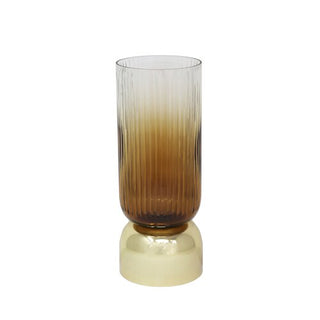 Amber Glass Hurricane with Metal Base, 13"