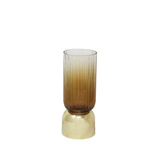 Amber Glass Hurricane with Metal Base, 10"