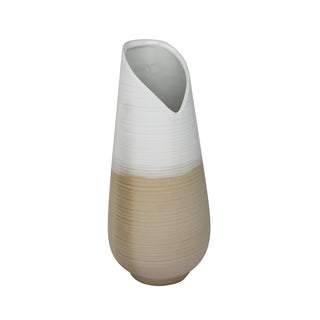Ceramic Vase 13.5", White / Beige