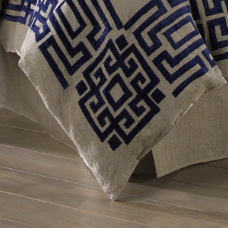 Bergamo King Sham, Jute Linen/ Navy Velvet & Embroidery