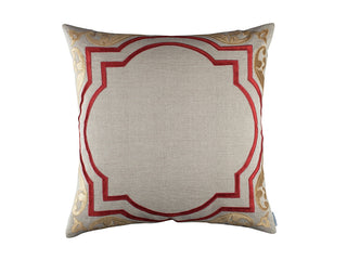 Lili Alessandra | Barcelona Stone Linen/Cinnabar &amp; Straw Velvet Applique 28 X 28