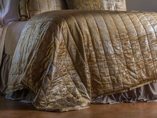 Lili Alessandra | Moderne Quilted Twin / Personal Blanket Straw Velvet/Silver Print/Ivory S&amp;S Back 68 X 96