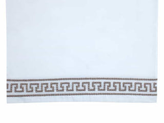 Lili Alessandra | Dimitri Queen 300tc Sheet Set - White Cotton Sateen W/ 6711 Dk Champagne Tile Embroidery