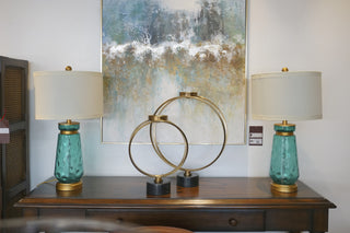 Vintage Northern Blue Brass Banded Table Lamp